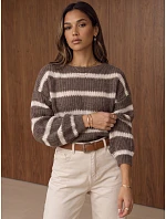 Dámsky oversized pruhovaný sveter s nastaviteľným pásom Fango FashionStreet MY2612 Dámsky oversized pruhovaný sveter s nastaviteľným pásom Fango FashionStreet MY2612