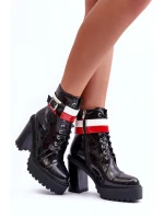 Masywne Skórzane Botki Na Słupku Czarne Adrijana