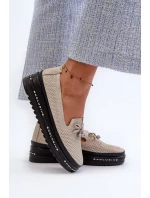 Lesklé dámske kožené mokasíny na platforme S.Barski Gold