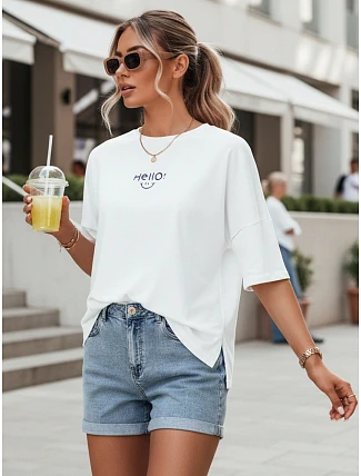 Dámske biele bavlnené tričko HELLO FashionStreet RY2545