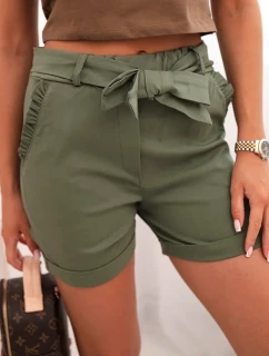 Dámske šortky s mašľou a volánikmi khaki