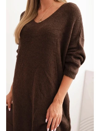 Dámske Plus veľkosť vlny V-neck šaty Brown