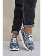 Zamszowe Wzorzyste Buty Sportowe Na Platformie Z Brokatem D&A LR51-635 Niebieskie