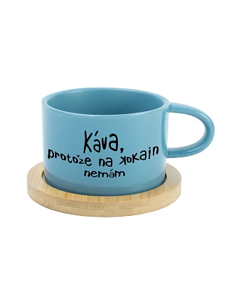 KÁVA, KEĎŽE NEMÁM KOKAÍN - modrý hrnček s makrónkou 200 ml KÁVA, KEĎŽE NEMÁM KOKAÍN - modrý hrnček s makrónkou 200 ml