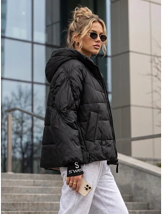 Dámska prešívaná bunda s kapucňou, čierna, FashionStreet TY5759