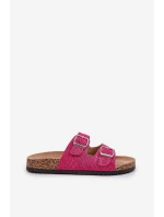 Materiałowe Klapki Na Korkowej Podeszwie Z Klamrami Fuksja Atera