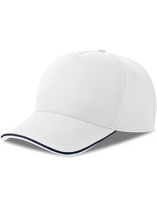 Atlantis Headwear Recy Five Piping – 5-panelová sendvičová čiapka 33.0282 biela/námornícka modrá Atlantis Headwear Recy Five Piping – 5-panelová sendvičová čiapka 33.0282 biela/námornícka modrá