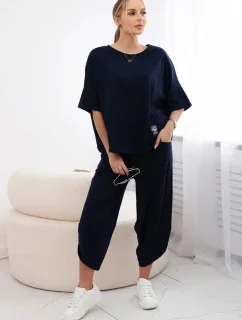 Bavlnená súprava blúzka + nohavice tmavomodrá