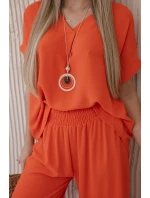 Súprava s náhrdelníkom blúzka + nohavice tmavo oranžová Súprava s náhrdelníkom blúzka + nohavice tmavo oranžová