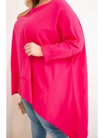 Dámska bavlnená tunika v nadmernej veľkosti s asymetrickým lemom Fuchsia