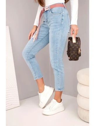 Dámske džínsy s vysokým pásom a opaskom, modré