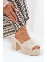 Damskie Klapki Z Eko Skóry Na Słupku I Platformie Jasnobeżowe Tamirella