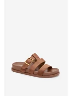 Dámské pantofle s pásky a zlatým sponou, hnědé Ulirissa