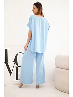 Dámske Plus veľkosť blúzka a široké nohavice Set Blue