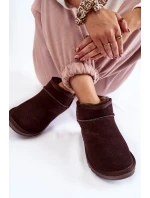 Damskie Zamszowe Niskie Śniegowce Brązowe Shelie