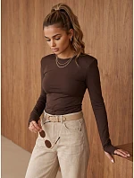 Dámska blúzka s dlhými rukávmi v čokoládovej farbe FashionStreet RY2939 Dámska blúzka s dlhými rukávmi v čokoládovej farbe FashionStreet RY2939