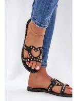 Zdobione Płaskie Klapki Damskie Czarne Adivrae