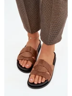 Dámské pantofle Eko semiš s pásky hnědé Marivessa