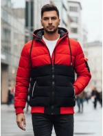 Pánska zimná bunda s kapucňou čierno-červená FashionStreet TX5100