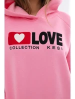 Zateplená bavlnená mikina s kapucňou Love light pink