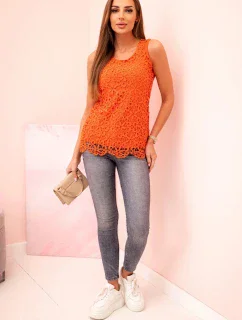 Dámska blúzka s čipkou bez rukávov oranžová