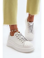 Skórzane Sneakersy Damskie Na Platformie GOE NN2N4033 Białe