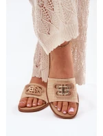 Płaskie Klapki Damskie Z Ozdobnym Detalem Beżowe Nenitta