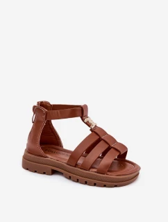 Dziewczęce Sandałki Gladiatorki Ze Złotym Detalem Brązowe Vesira