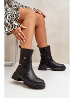 Botki Damskie Eko Skórzane Na Zamek Z Ozdobnymi Detalami Czarne Reritha