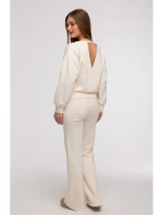 B293 Mikina s kapucňou s otvoreným chrbtom - vanilka