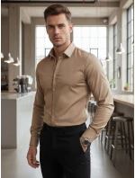 Pánska košeľaSLIM FIT elegantná hladká béžová FashionStreet DX2681