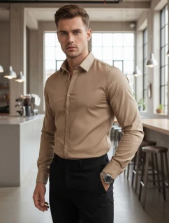 Pánska košeľaSLIM FIT elegantná hladká béžová FashionStreet DX2681