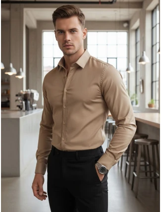 Pánska košeľaSLIM FIT elegantná hladká béžová FashionStreet DX2681