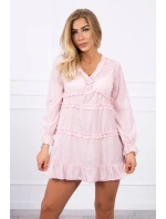 Šaty s ozdobnými volánikmi púdrovo ružové