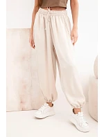 Dámske široké nohavice s elastickým pásom a šnúrkou na stiahnutie typu aladdin beige