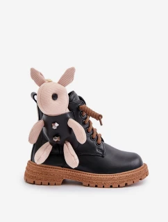 Skórzane Ocieplane Botki Dziecięce Na Zamek Z Misiem Vinceza 36261 Czarne