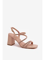 Dámske sandále na podpätku s remienkami a kamienkami Beige Brelia Dámske sandále na podpätku s remienkami a kamienkami Beige Brelia