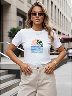 Dámske bavlnené tričko s letným potlačou, biele, FashionStreet NX8047RY Dámske bavlnené tričko s letným potlačou, biele, FashionStreet NX8047RY