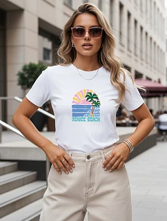Dámske bavlnené tričko s letným potlačou, biele, FashionStreet NX8047RY
