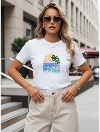 Dámske bavlnené tričko s letným potlačou, biele, FashionStreet NX8047RY Dámske bavlnené tričko s letným potlačou, biele, FashionStreet NX8047RY