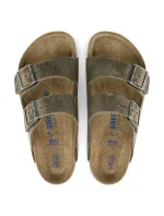 Dámske/pánske žabky Birkenstock Arizona Soft Footbed Oiled Leather Narrow Faded Khaki (1019377)