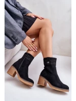 Ocieplane Botki Damskie Na Obcasie Słupku Czarne Vailia