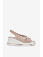 Skórzane Sandały Damskie Na Koturnie S.Barski LR51-660 Złote