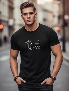 Pánske bavlnené tričko s potlačou jazvečíka čierne FashionStreet NX0221R