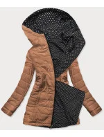 Čierno-karamelová obojstranná dámska bodkovaná bunda (M-111)