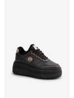 Sneakersy Buty Sportowe Damskie Ocieplane Na Masywnej Podeszwie Czarne Ardiela