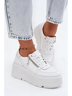 Kožené dámské tenisky na masivní platformě Zazoo N1084 Bílé