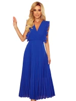 EMILY - Plisované dámske šaty v Chrpová farbe s volánikmi a dekoltom 315-2