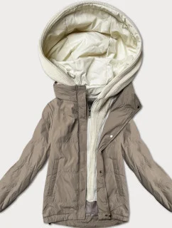 Tmavobéžová dámska bunda s ozdobnou kapucňou Miss TiTi (3295)