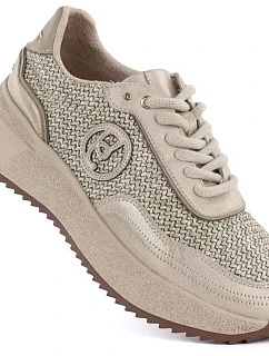 Dámske pletené kožené tenisky zlaté Gino Fabiani OL39-5 GOLD